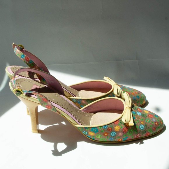 Paul Smith Shoes - Paul Smith Floral Canvas Leather Slingback Heels
